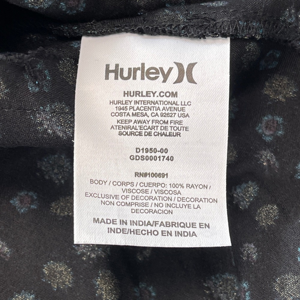 Hurley Babydoll Dress Large Black Floral Strappy Boho Raw Hem D1950 - Picture 6 of 8